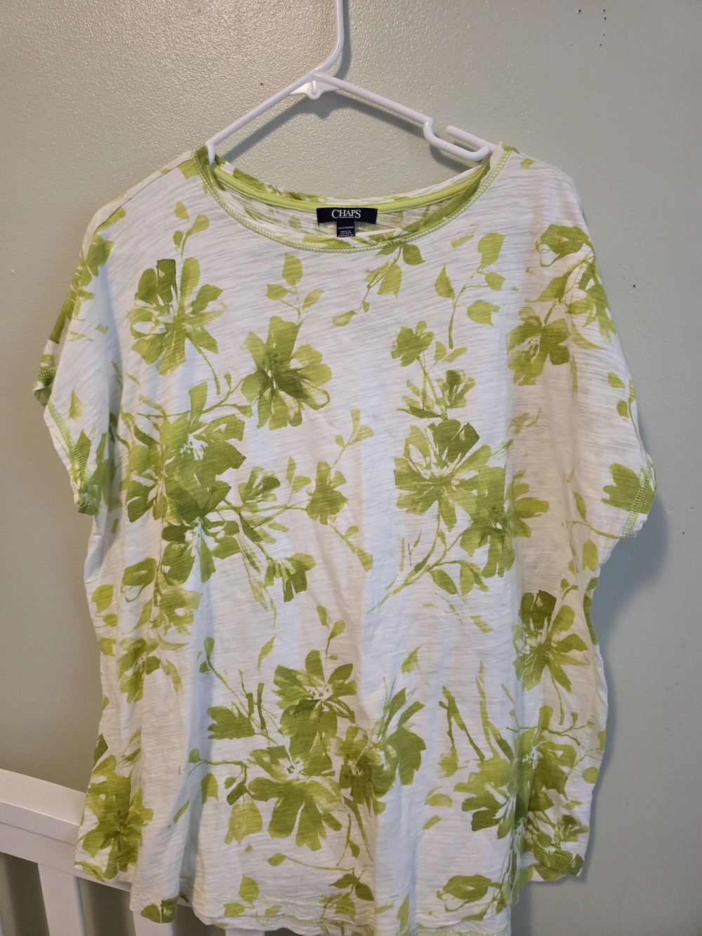 Chaps Women’s White Tee with Green Floral Print